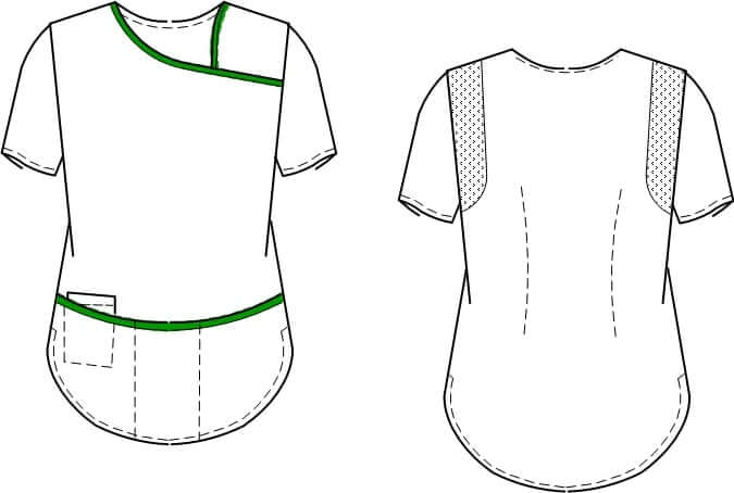 Damen-Schlupfkasack – weiß gepunktet – Stretcheinsatz – Modell 2382